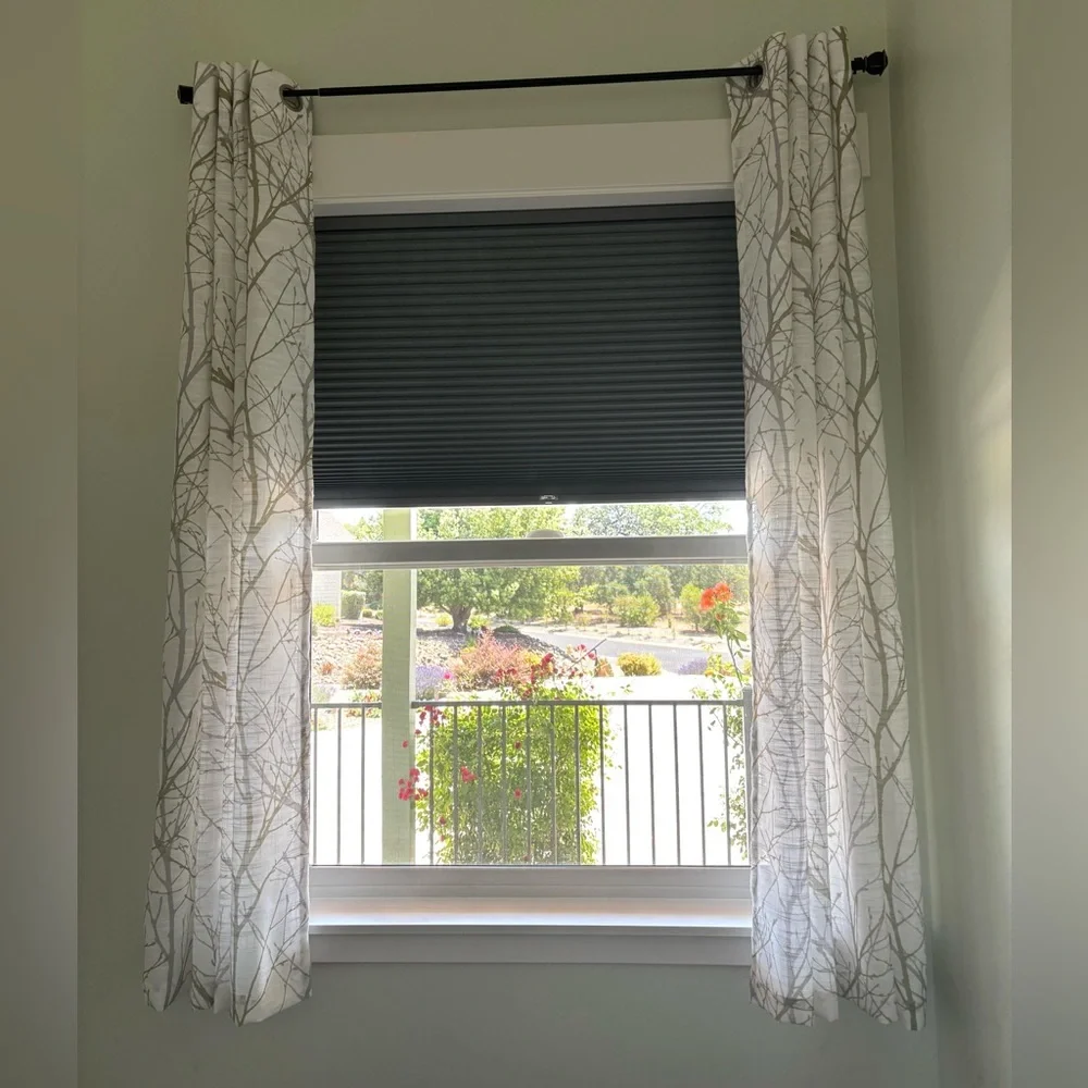 72”x50” 2 panels Semi Sheer short linen curtains green gray white tree branch